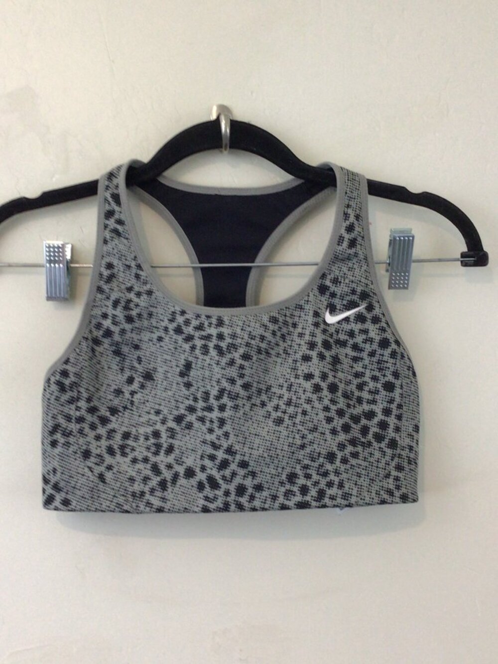 Nike Black and Gray Dot Print Sports Bra with Mesh Back Insert